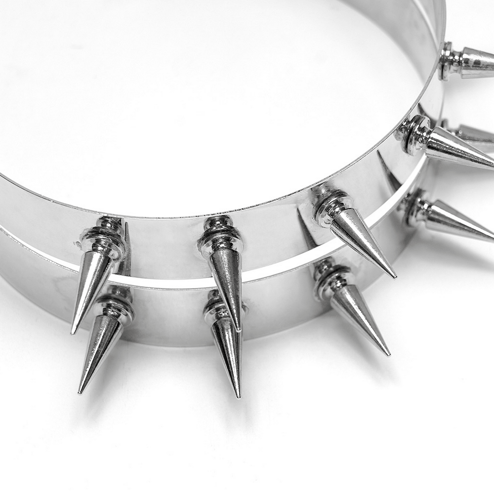 Futuristic Punk Studded Choker with Metal Spikes featuring sharp metallic spikes on a mirror-finish band.