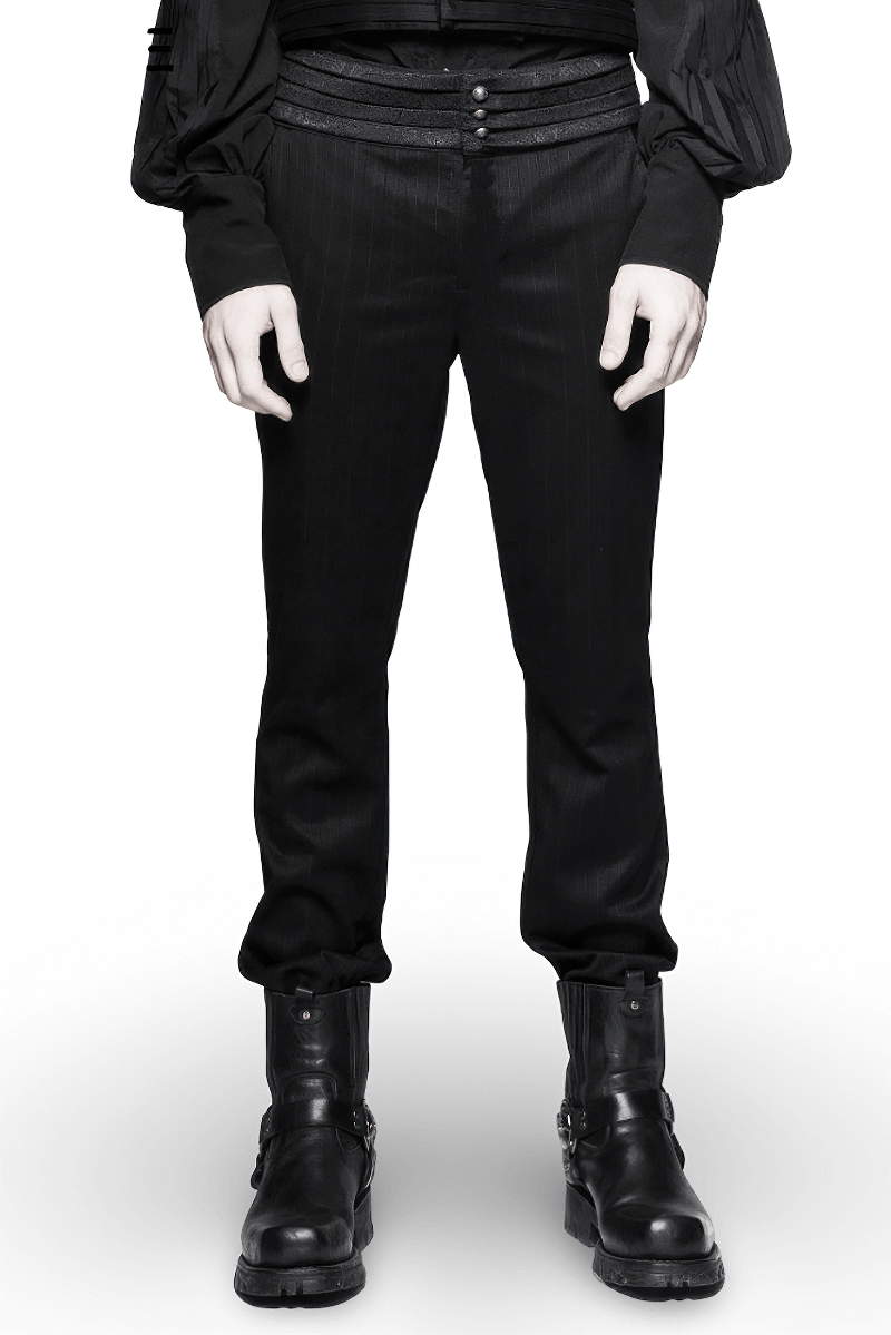 Gentleman black striped pants with elegant belt, perfect for a steampunk look.