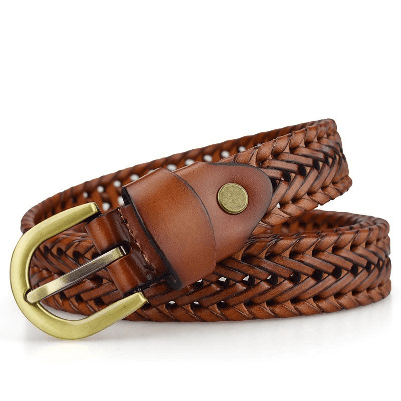 Genuine Leather Hand Knitted Pin Buckle Women Belt /  Alternative Fashion Thin Belt - HARD'N'HEAVY