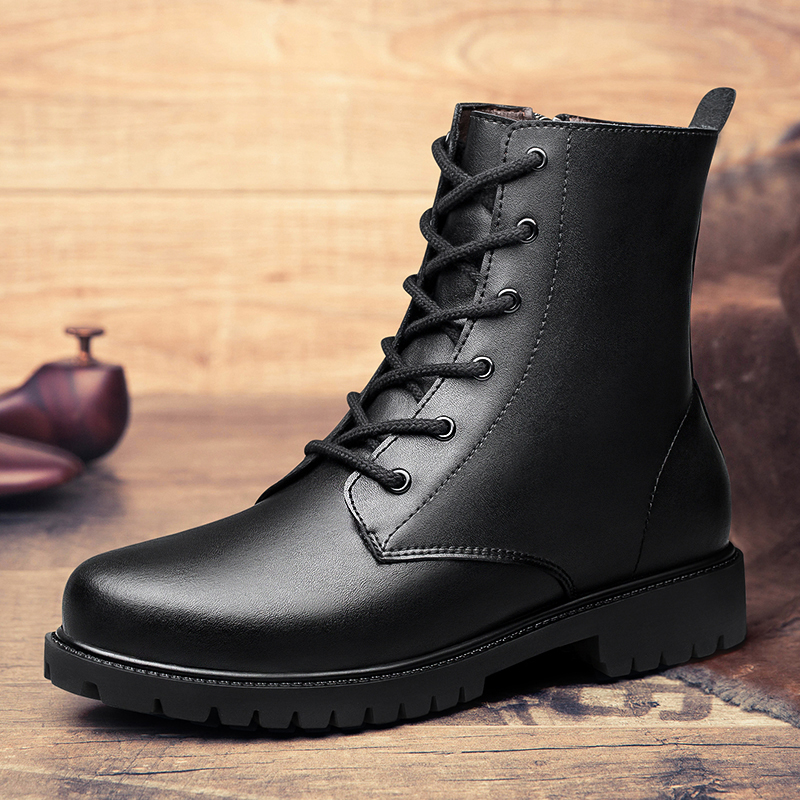 Genuine Leather Lace-up High Top Boots / Quality Fur Warm Winter Shoes for Men - HARD'N'HEAVY