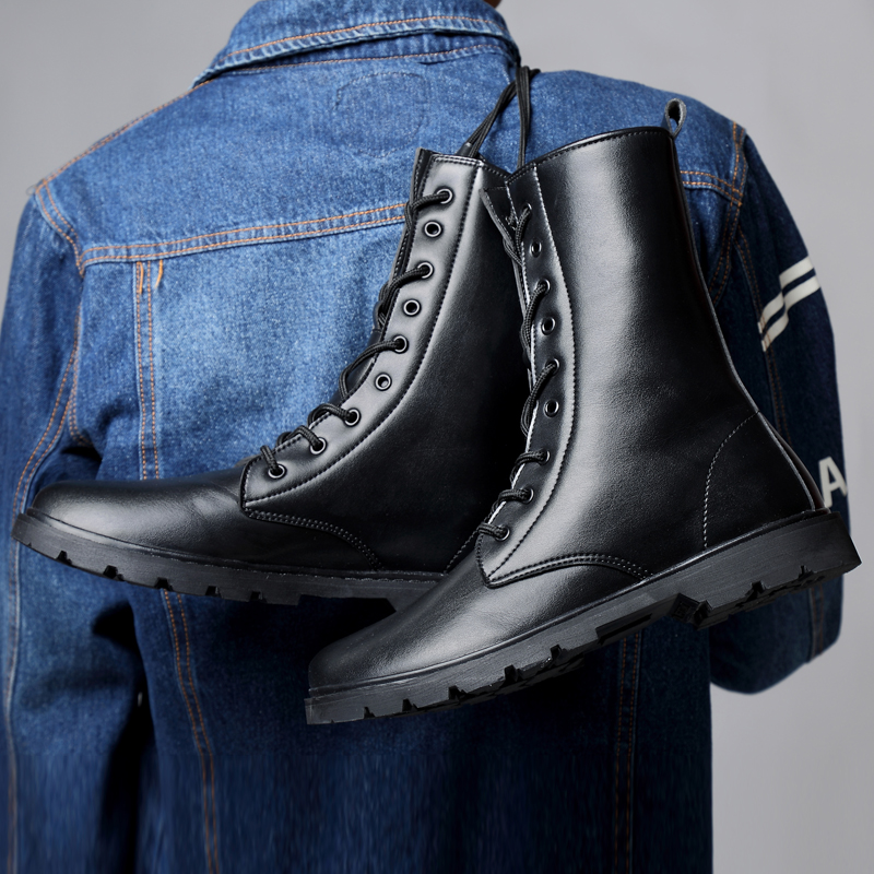 Genuine Leather Lace-up High Top Boots / Quality Fur Warm Winter Shoes for Men - HARD'N'HEAVY