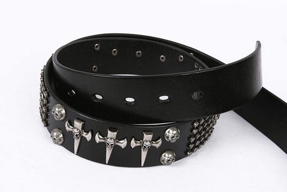Genuine Leather Metal Belt Rock Style Skull Punk Men Belt Jeans White Stud Cowboy Strap Cinturon - HARD'N'HEAVY