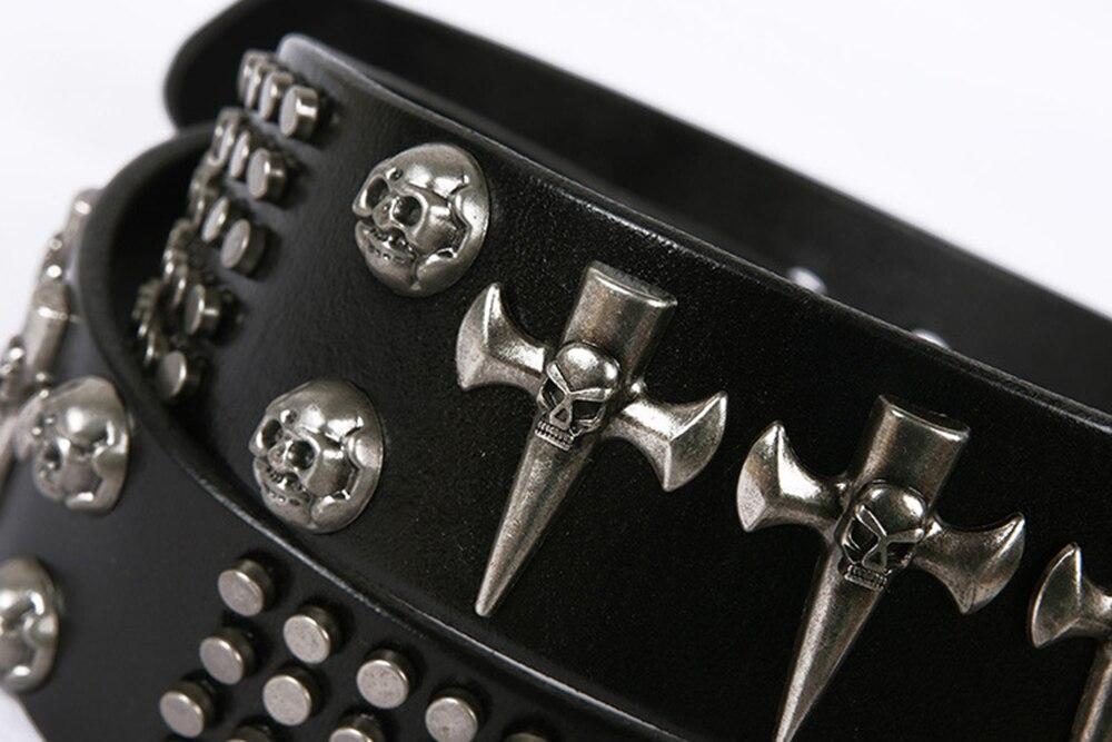 Genuine Leather Metal Belt Rock Style Skull Punk Men Belt Jeans White Stud Cowboy Strap Cinturon - HARD'N'HEAVY