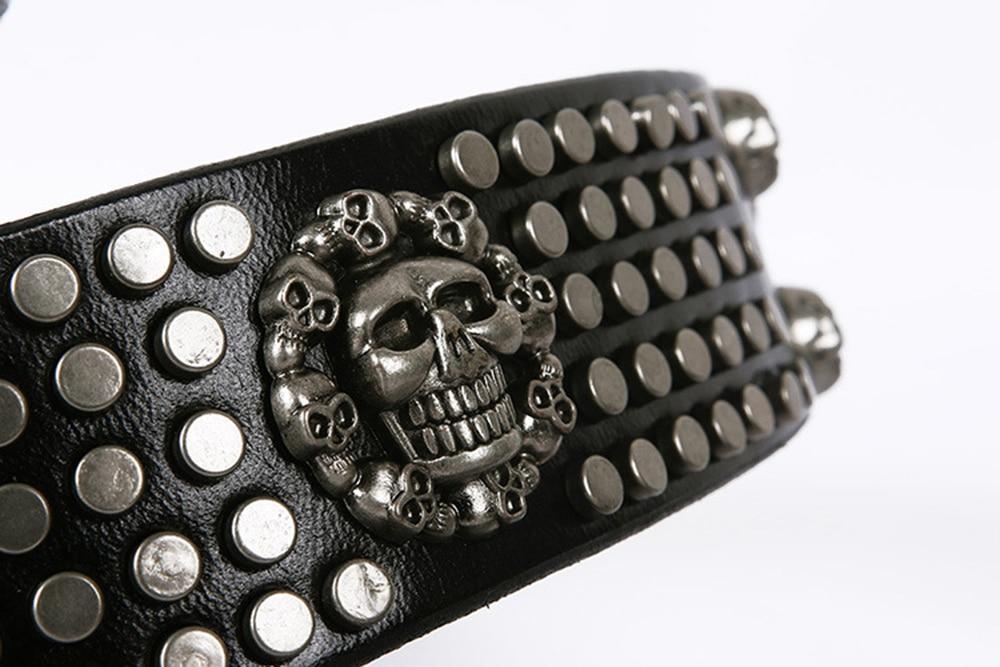Genuine Leather Metal Belt Rock Style Skull Punk Men Belt Jeans White Stud Cowboy Strap Cinturon - HARD'N'HEAVY
