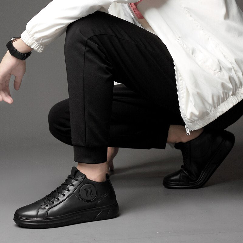 Genuine Leather Mid-top Men Sneakers / Comfortable Alternative fashion Shoes / Rave Outfits - HARD'N'HEAVY