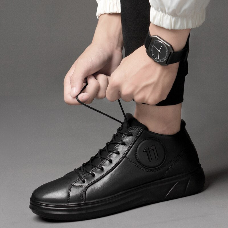 Genuine Leather Mid-top Men Sneakers / Comfortable Alternative fashion Shoes / Rave Outfits - HARD'N'HEAVY