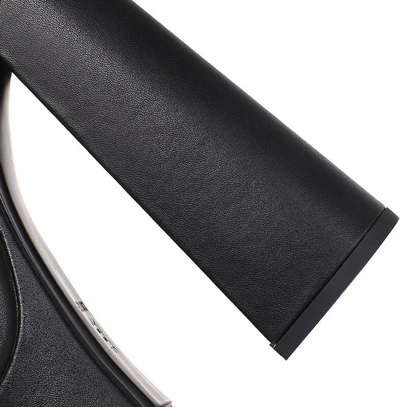 Genuine Leather Women's Platform Sandals / Thick High Heel Party Shoes In Black And White Colors - HARD'N'HEAVY