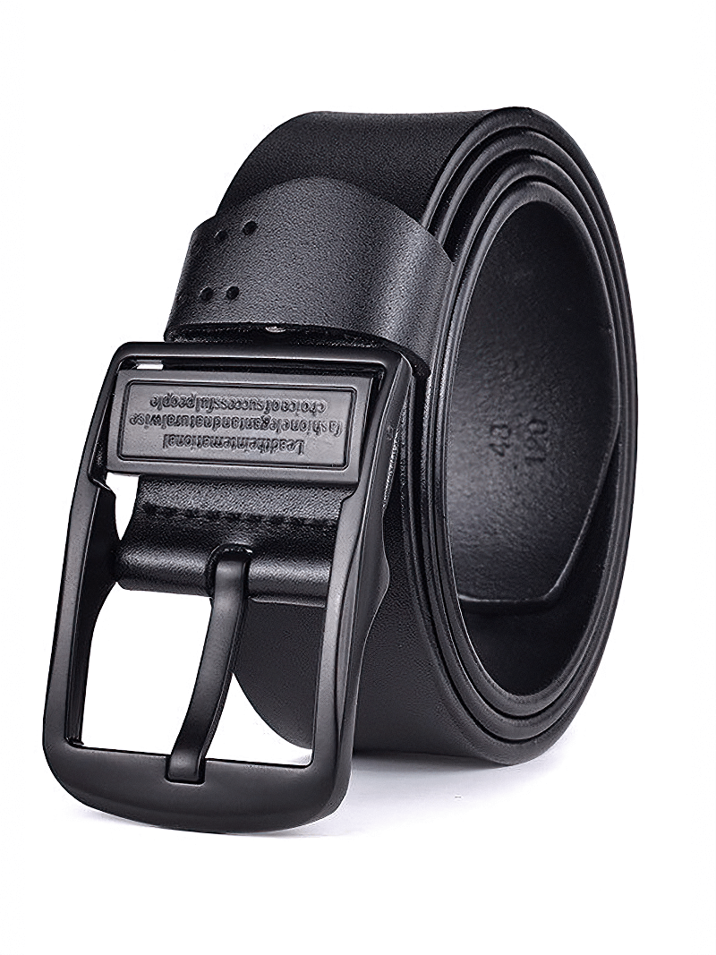 Genuine PU leather unisex belt in black with pin buckle, perfect casual accessory for jeans.
