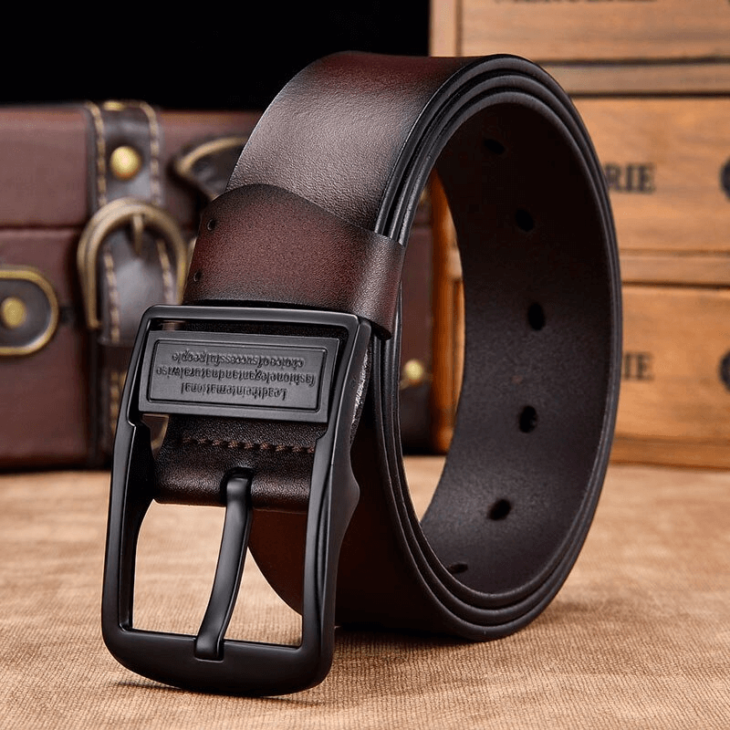Genuine PU leather unisex belt with pin buckle in brown, perfect casual accessory for jeans.