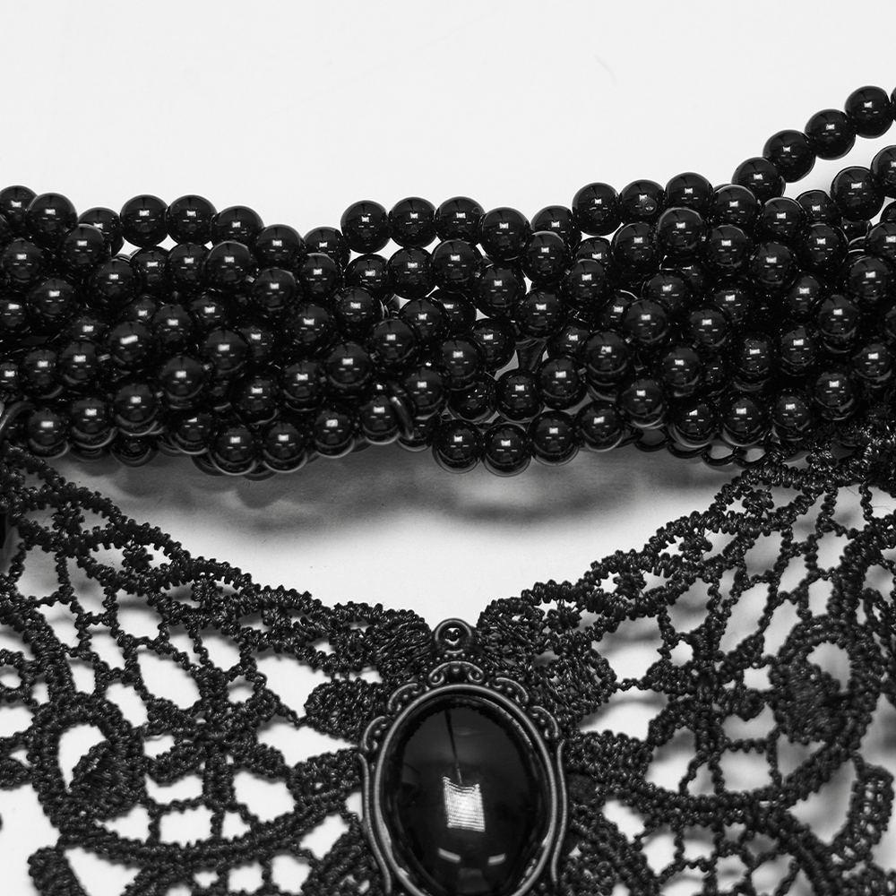 Glamouröse Goth-Spitzenhalskette mit Perlenbesetztem Viktorianischem Latz