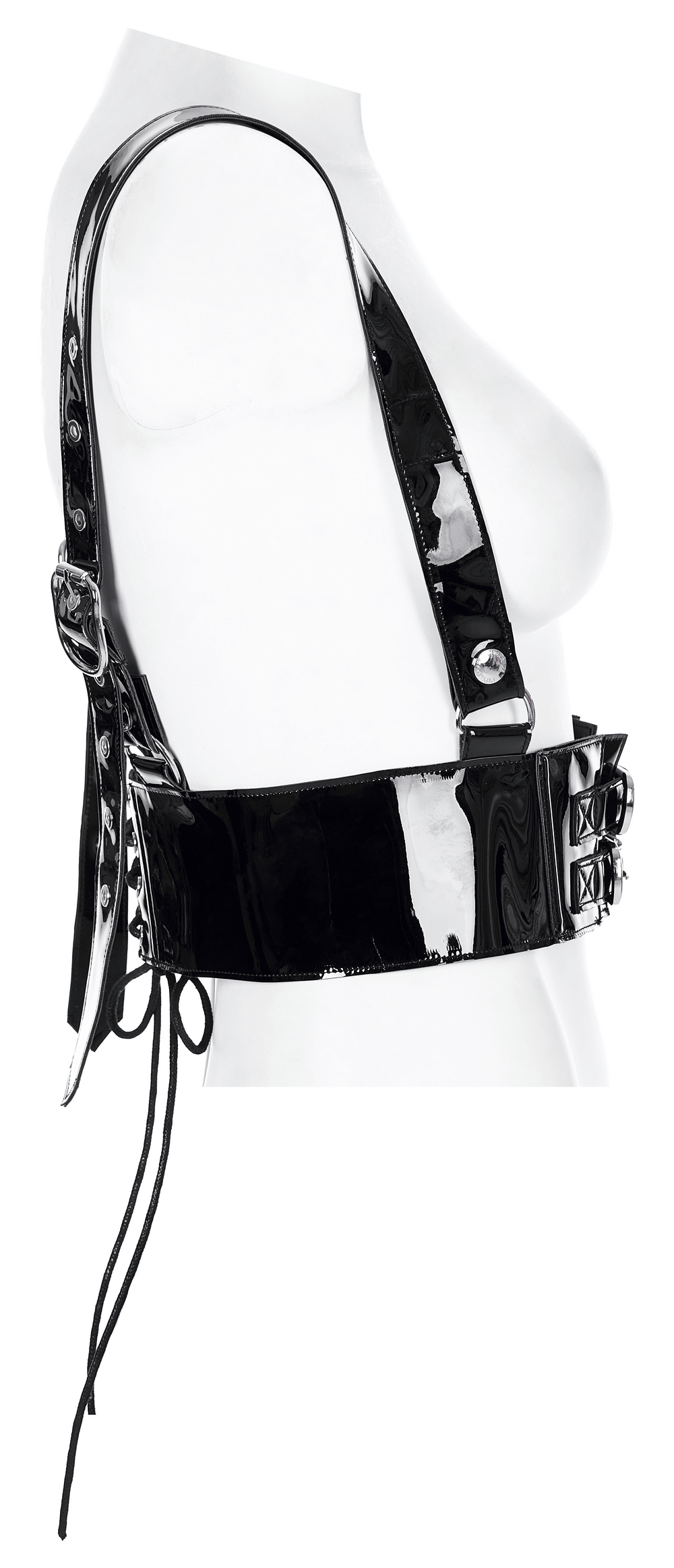 Glossy PU Leather Corset Belt with Metal Accents