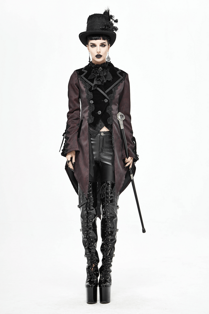 Gorgeous Jacquard Swallow-tailed Coat / Gothic Style Asymmetrical Hem Coat - HARD'N'HEAVY