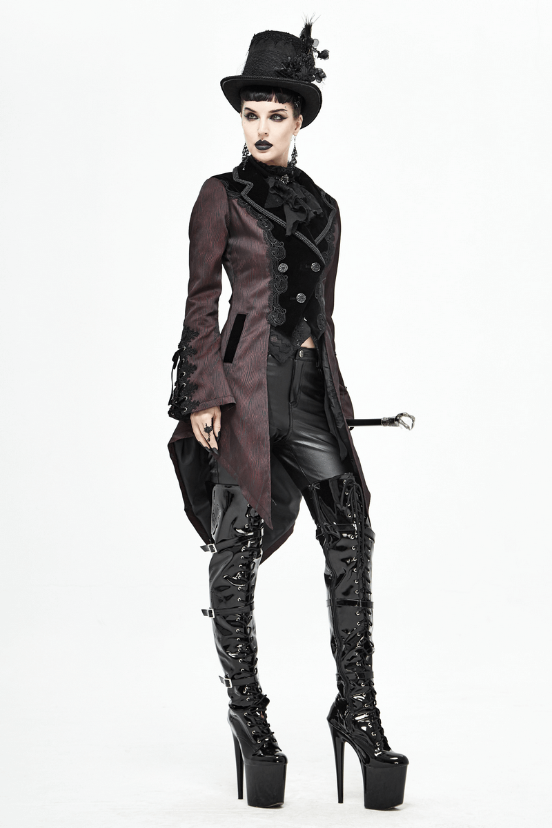 Gorgeous Jacquard Swallow-tailed Coat / Gothic Style Asymmetrical Hem Coat - HARD'N'HEAVY