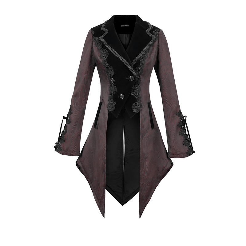 Gorgeous Jacquard Swallow-tailed Coat / Gothic Style Asymmetrical Hem Coat - HARD'N'HEAVY