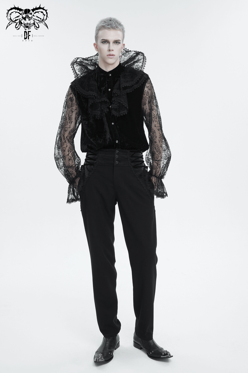 Gorgeous Lace Stand Collar Shirt for Men / Gothic Male Shirt with Transparent Lantern Long Sleeves - HARD'N'HEAVY