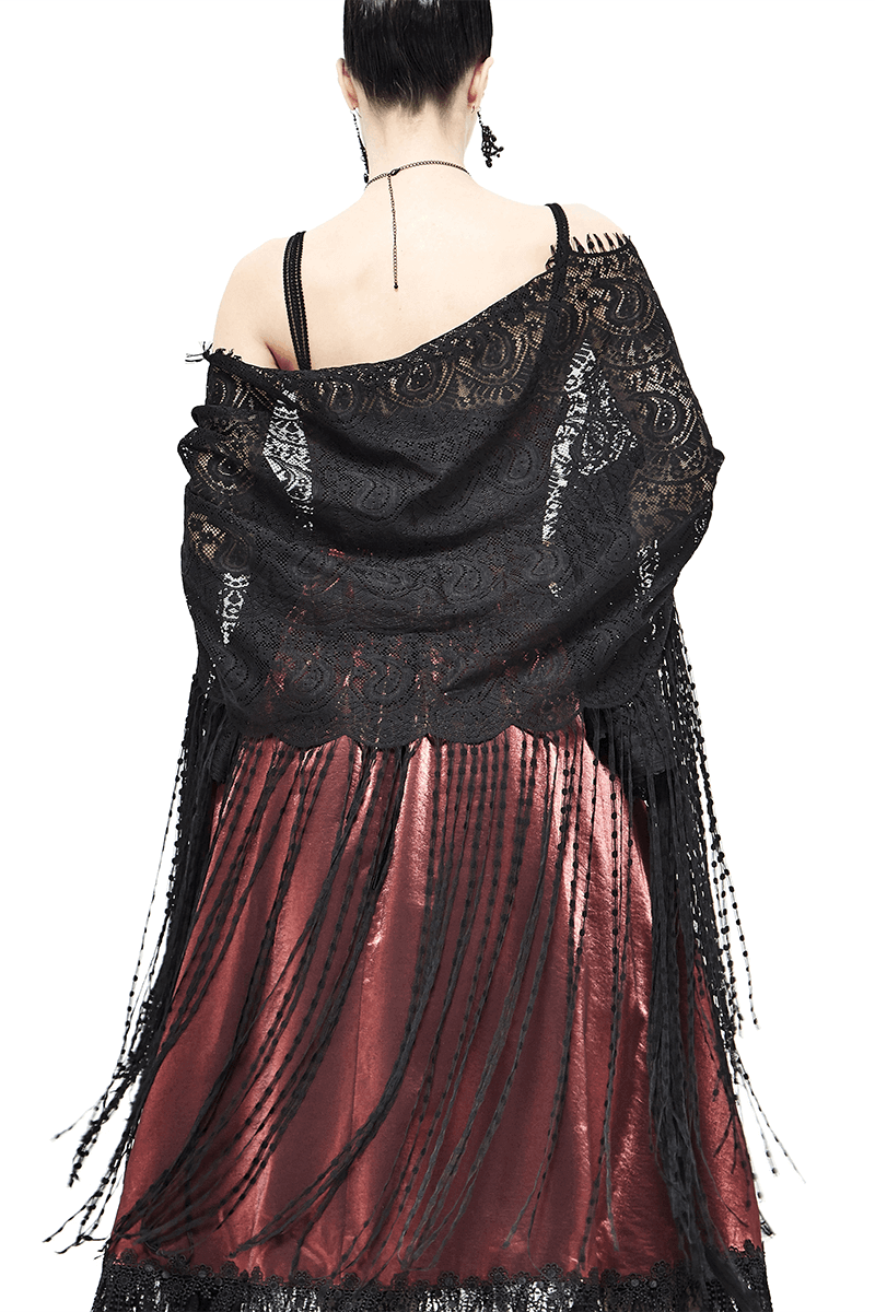 Gorgeous Lace Tassel Cape / Black Cape for Women with Fringe / Gothic Female Accessories - HARD'N'HEAVY