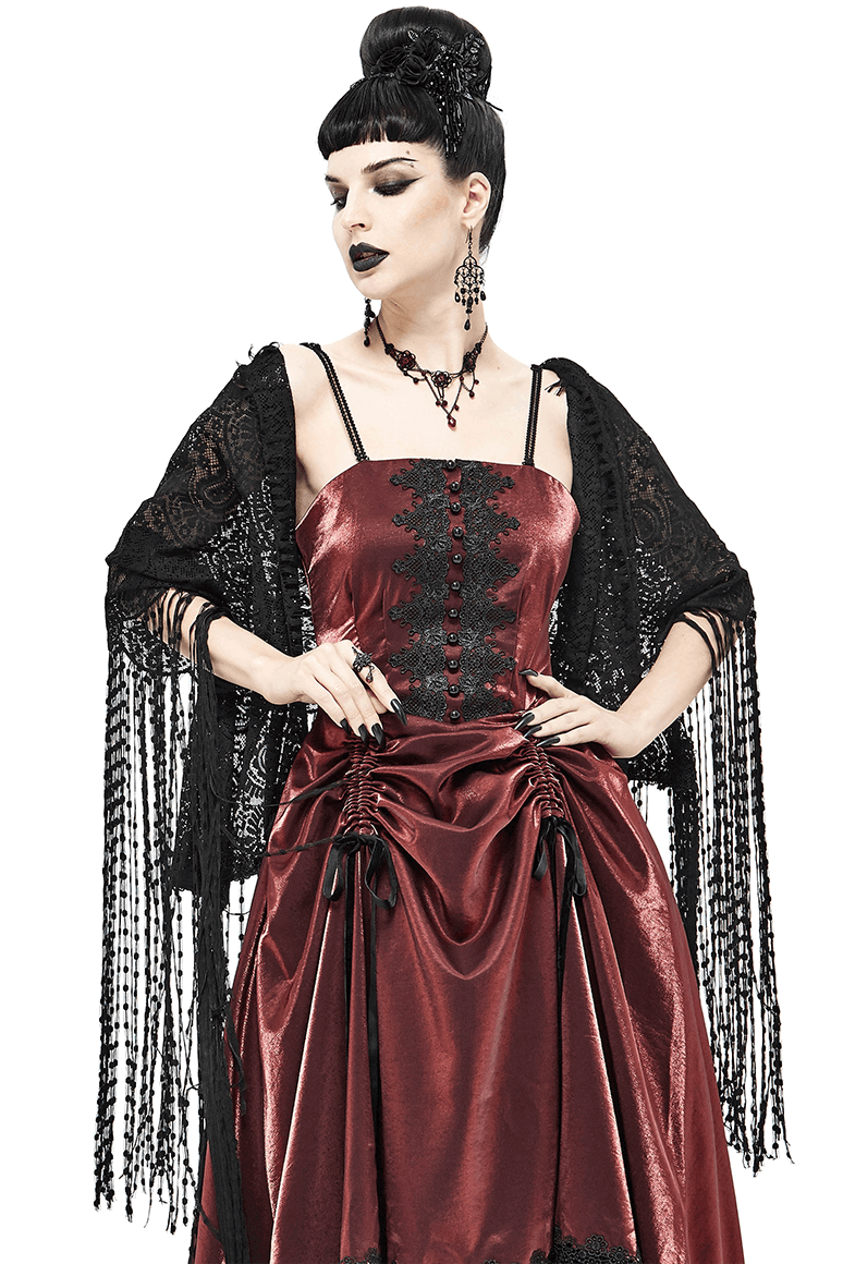 Gorgeous Lace Tassel Cape / Black Cape for Women with Fringe / Gothic Female Accessories - HARD'N'HEAVY