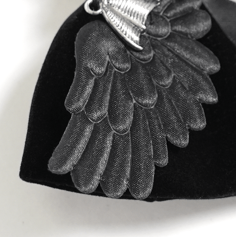 Goth Bat Wing Bow Brooch with Cross Pendant and Ribbon