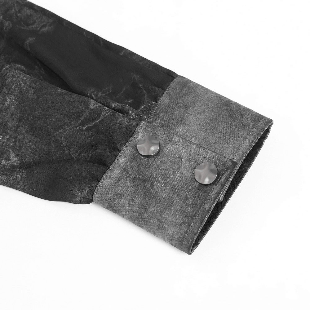 Goth Button-Up Shirt with PU Harness and Belt Detail close-up of textured sleeve and button details