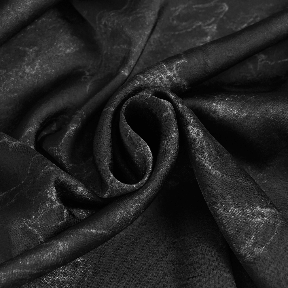 Goth Button-Up Shirt with PU Harness and Belt Detail featuring textured black fabric with a smoky marbled finish.