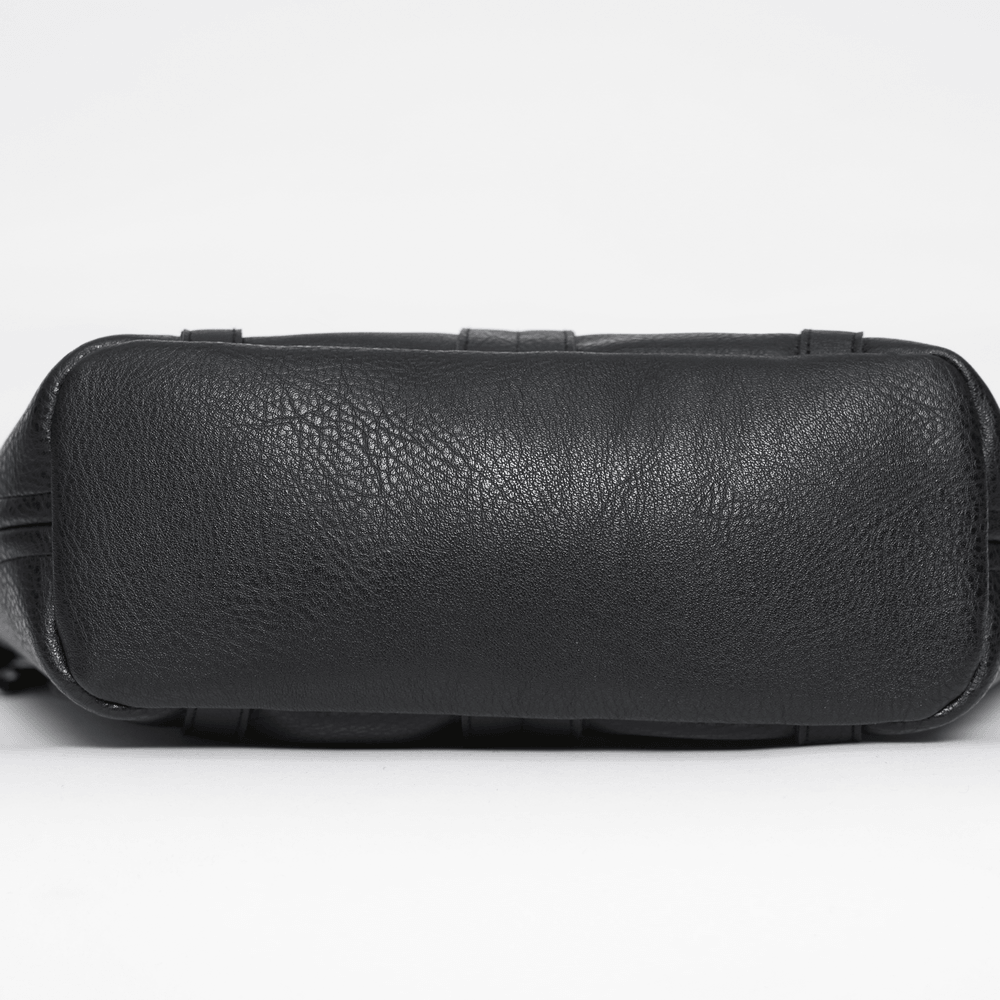 Goth Chain Shoulder Bag with Crown Silhouette Design - bottom view showcasing faux leather texture.