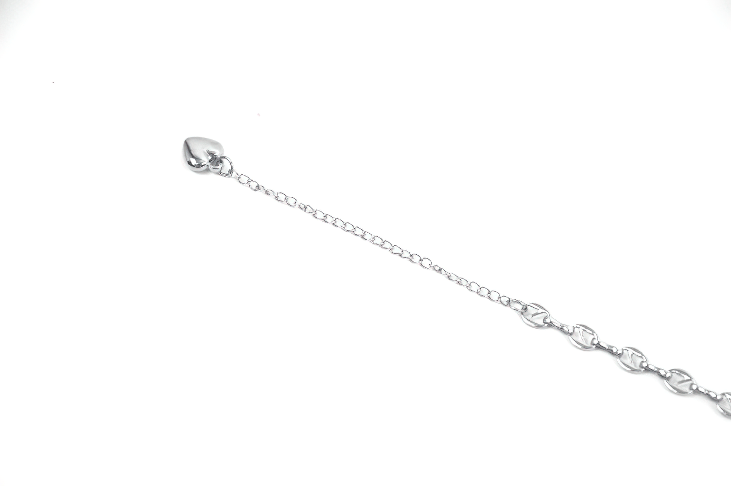 Goth Cross Charm Chain Necklace with Black Heart Pendant showing the adjustable chain detail.
