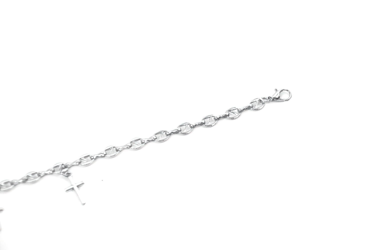 Goth Cross Charm Chain Necklace with Black Heart Pendant featuring silver-tone chain and cross charms.