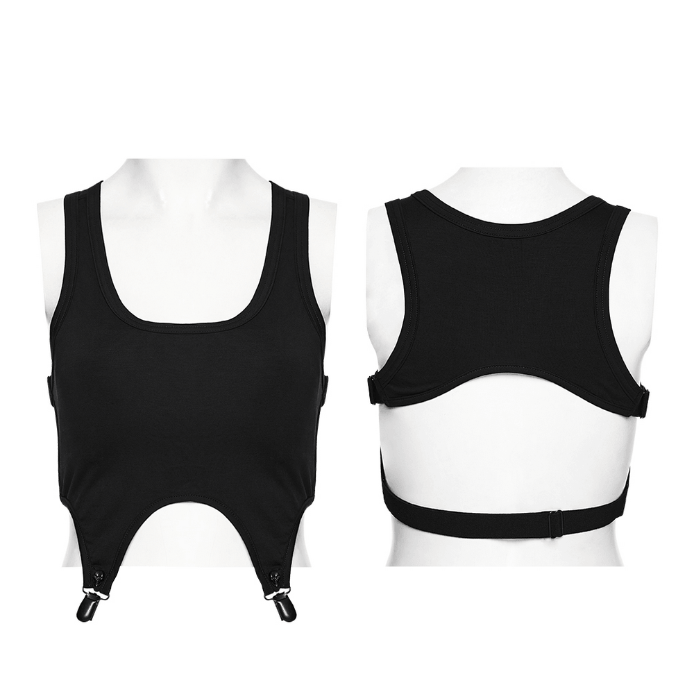 Goth Cutout Clip Hem Tank Top with Adjustable Back showcasing front and back views on a mannequin.