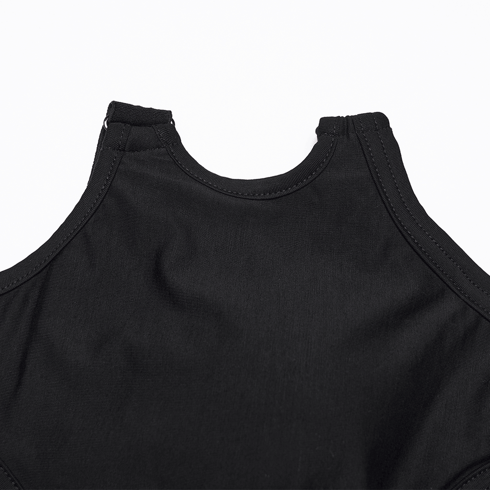 Goth Cutout Clip Hem Tank Top with Adjustable Back close-up of the neckline design.