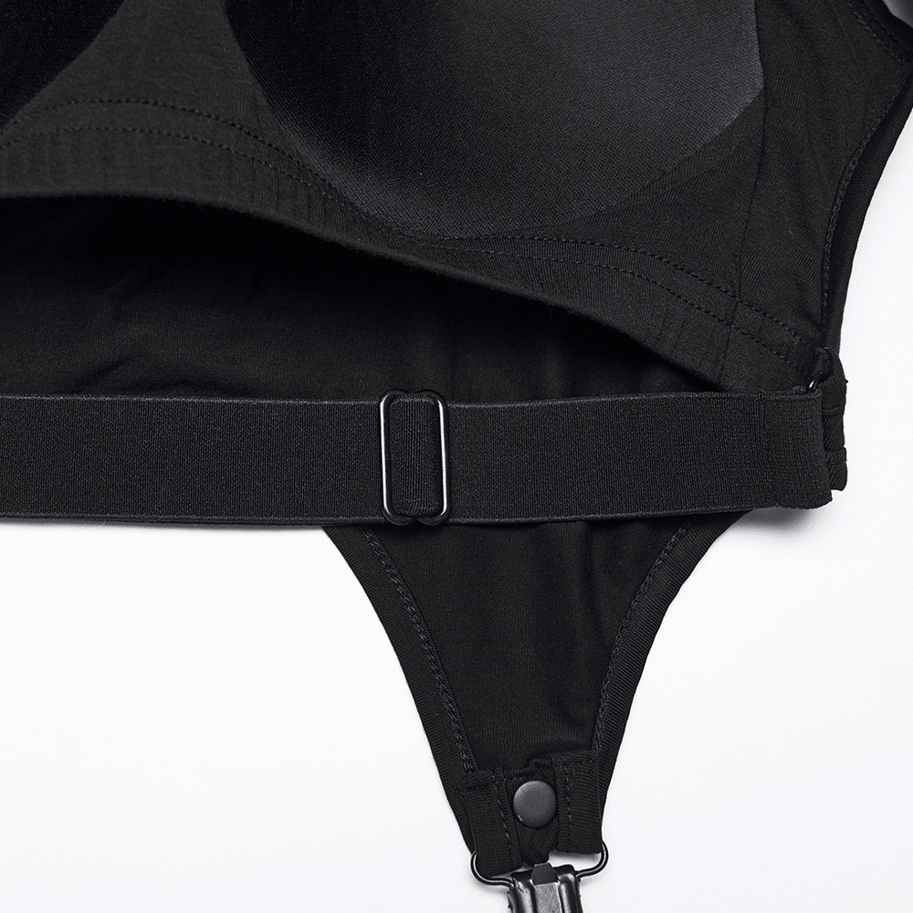 Goth Cutout Clip Hem Tank Top with Adjustable Back featuring a sleek black fabric and adjustable back straps.