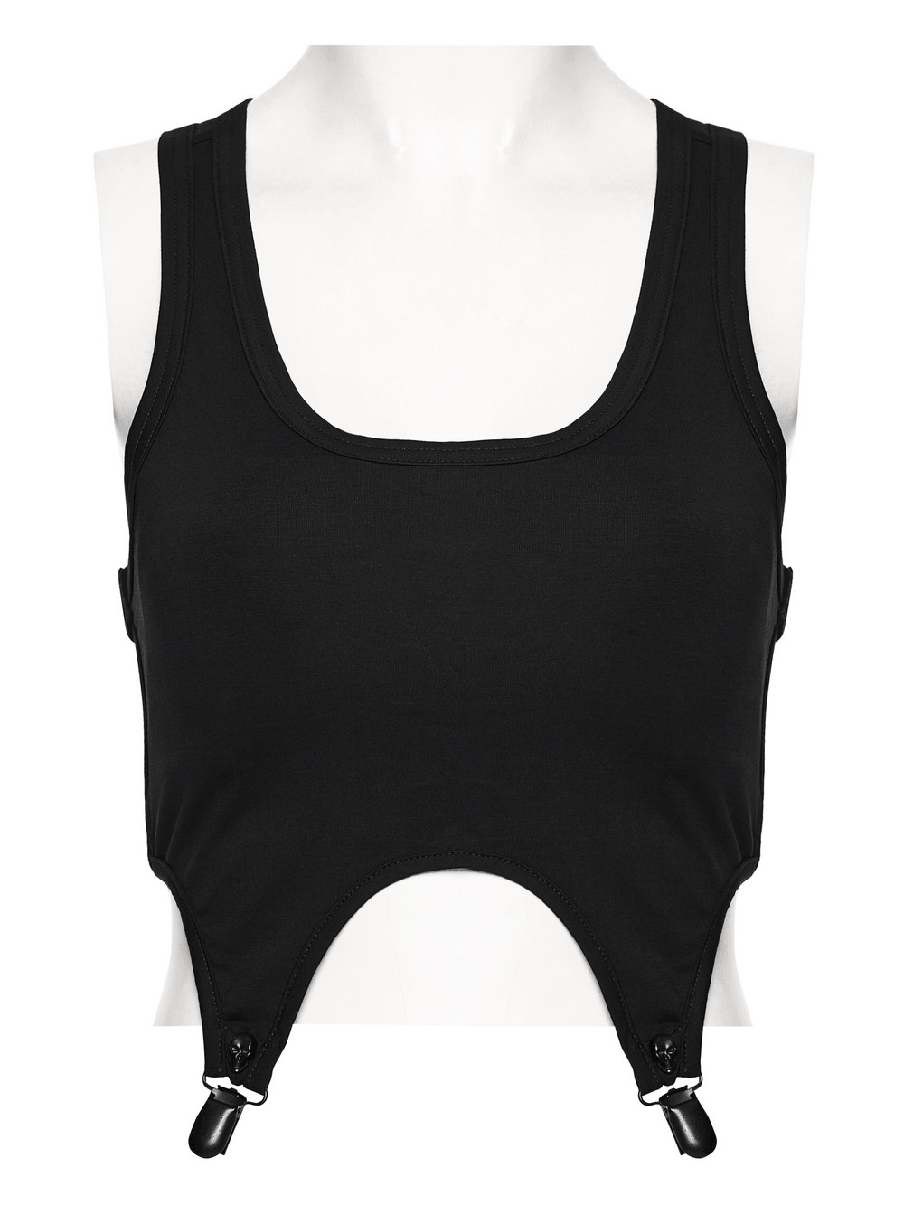 Goth Cutout Clip Hem Tank Top with Adjustable Back, black design with clips and soft lyocell fabric