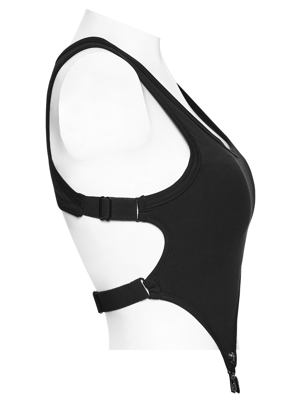 Goth Cutout Clip Hem Tank Top with Adjustable Back showcased on a mannequin side view.