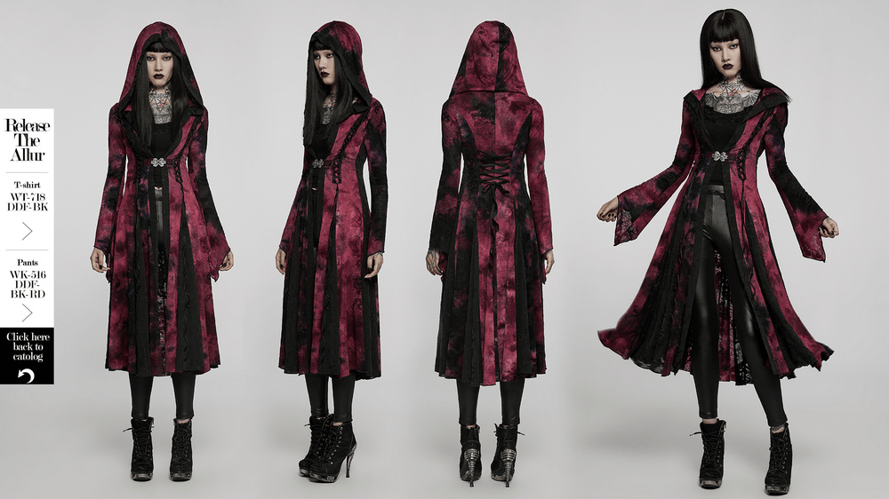 Goth Dark Wizard Hooded Long Coat With Metal Buckle - HARD'N'HEAVY
