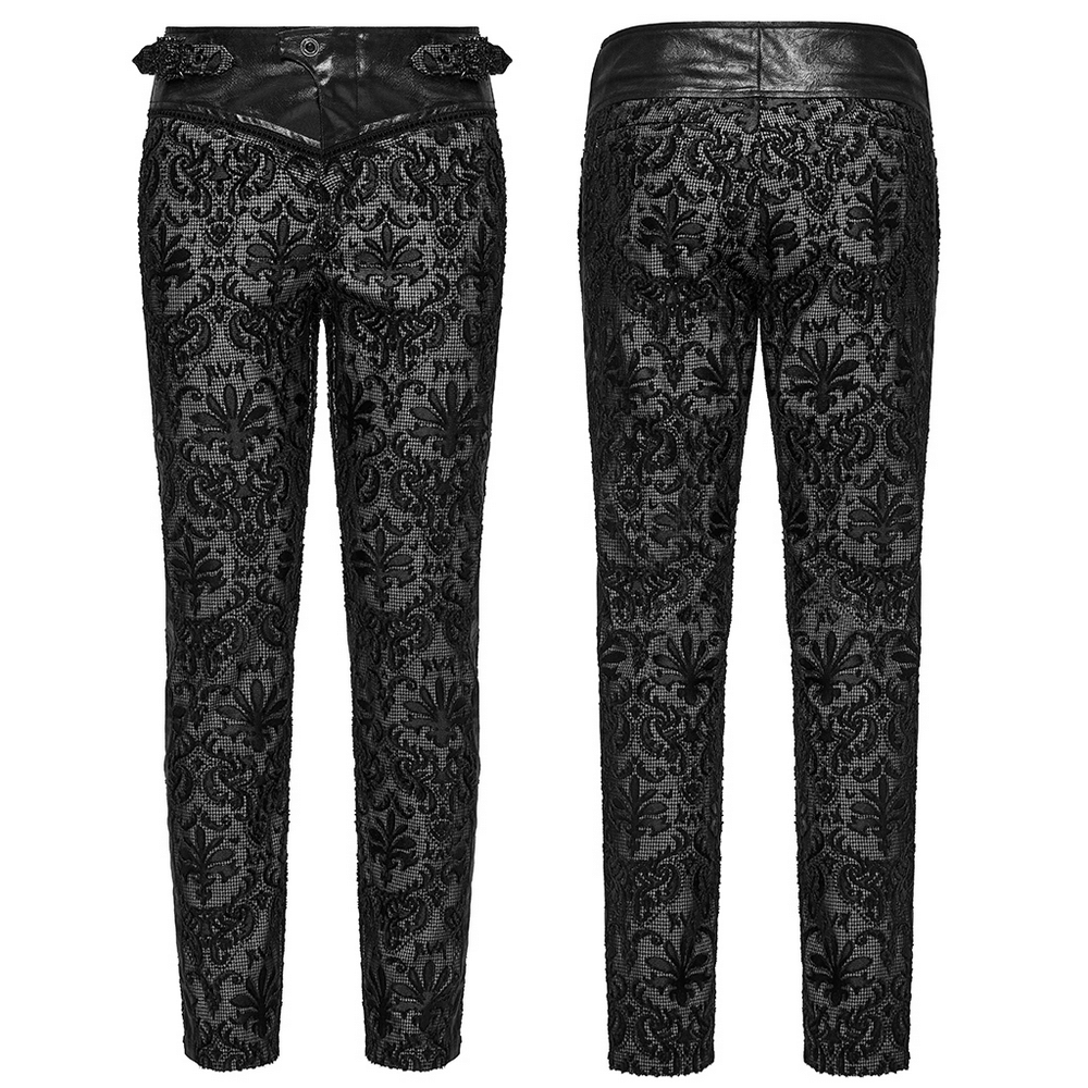 Goth embroidered lace pants showcasing a stylish silhouette with adjustable waist strap and practical back pockets.
