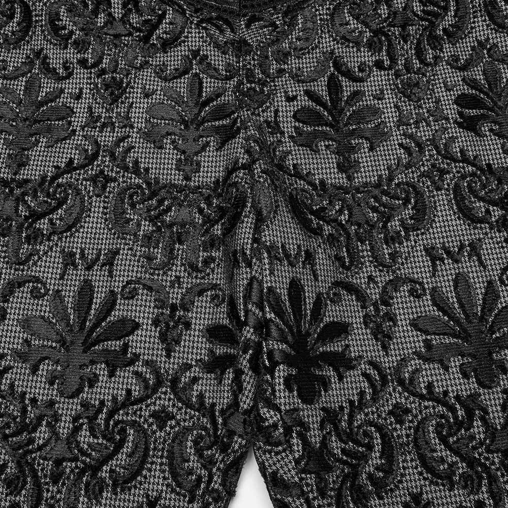 Gothic embroidered lace pants featuring intricate floral patterns and a stylish texture for a bold fashion statement.