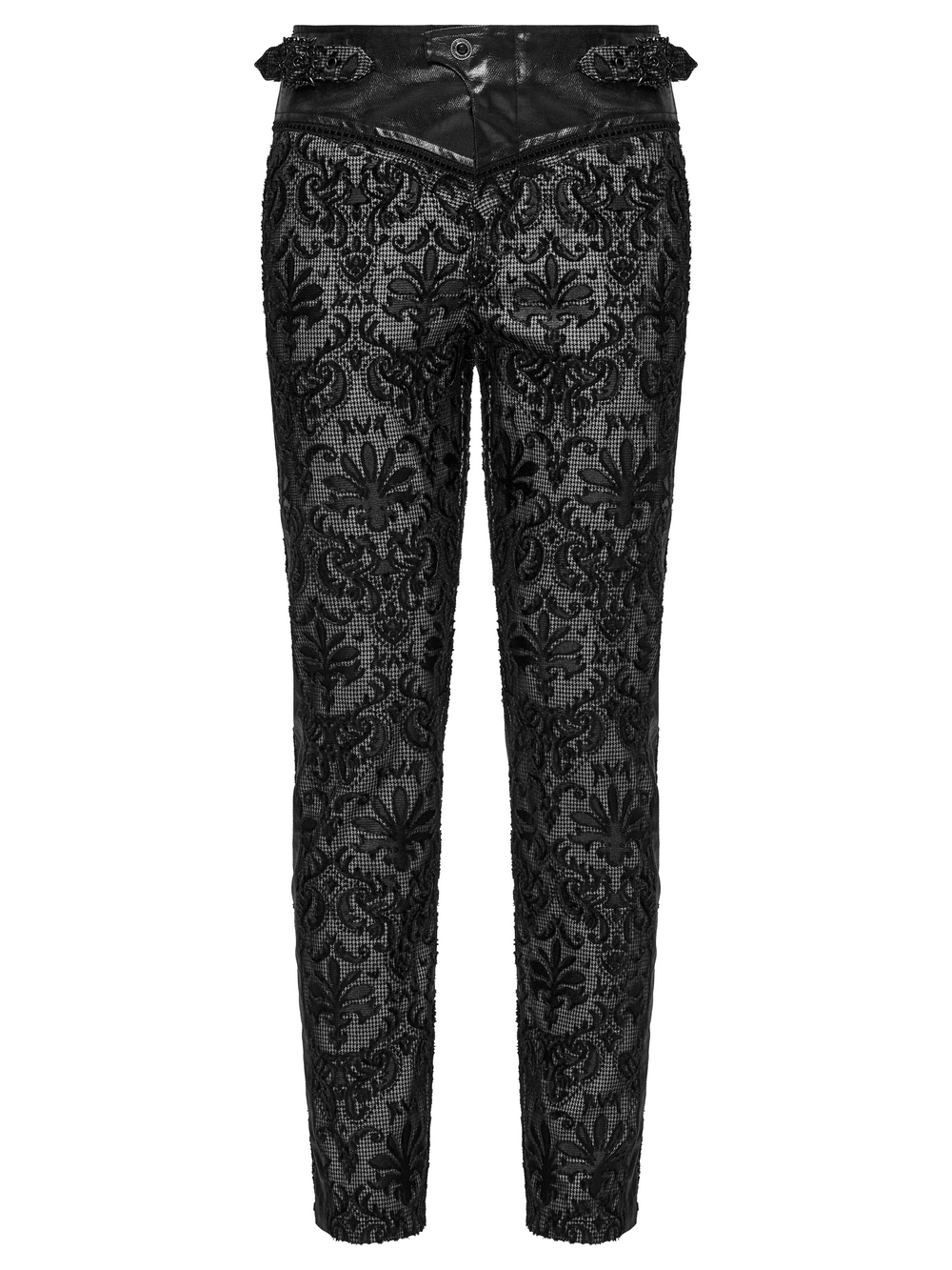 Goth embroidered lace pants with adjustable waist strap and stylish back pockets for a chic look.