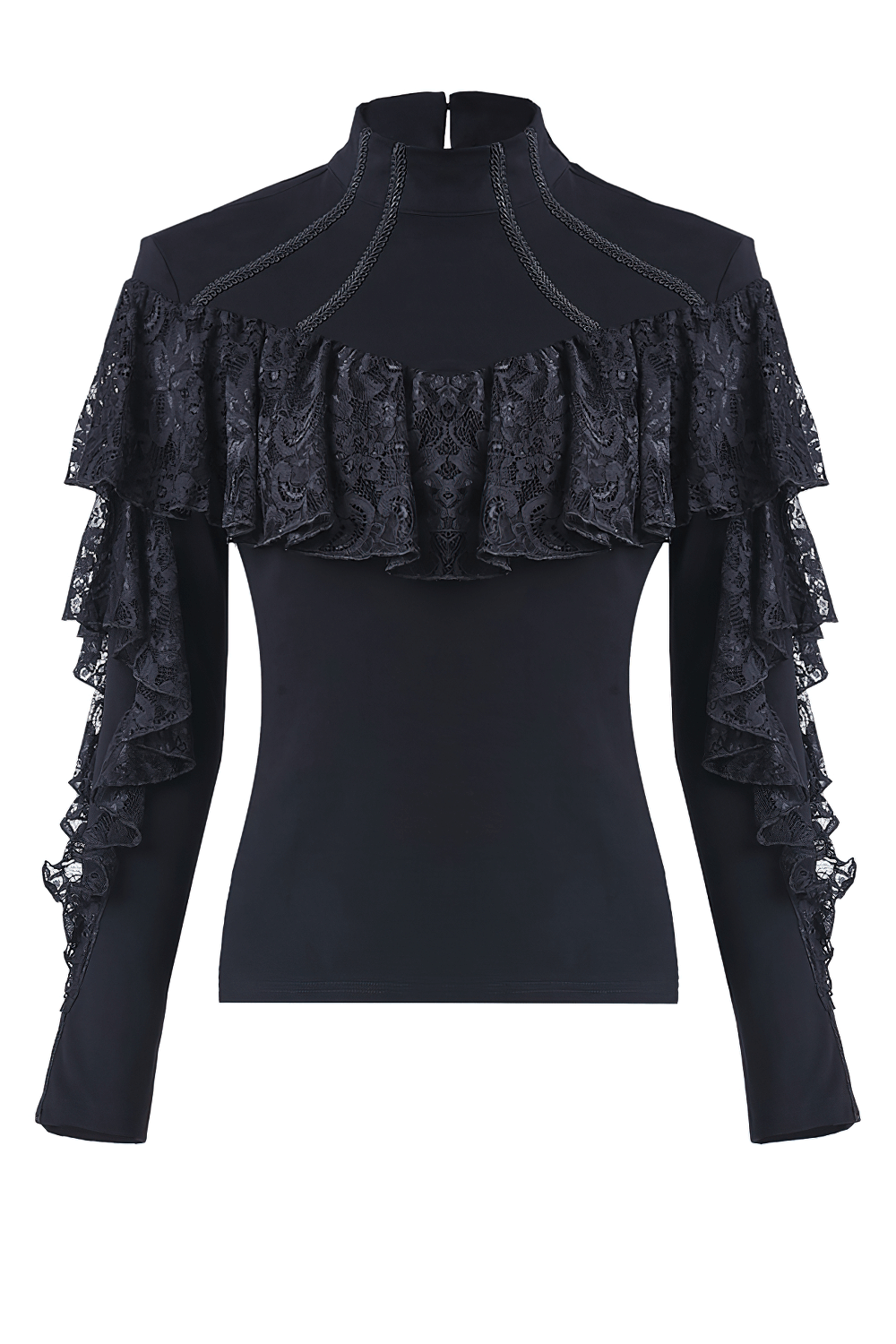 Goth Fashion Knit Top with Lace Long Sleeves for Women