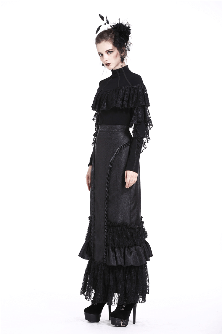 Goth Fashion Knit Top with Lace Long Sleeves for Women