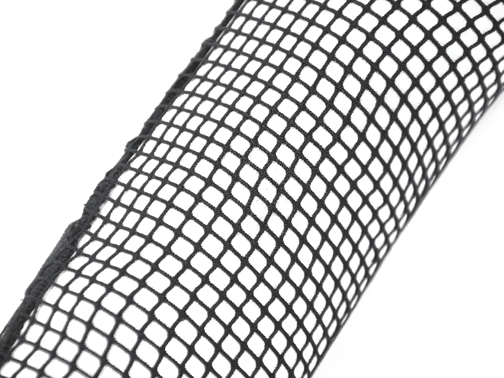 Close-up of Goth Fishnet Arm Warmers with Strap and Grommets showing intricate fishnet design.