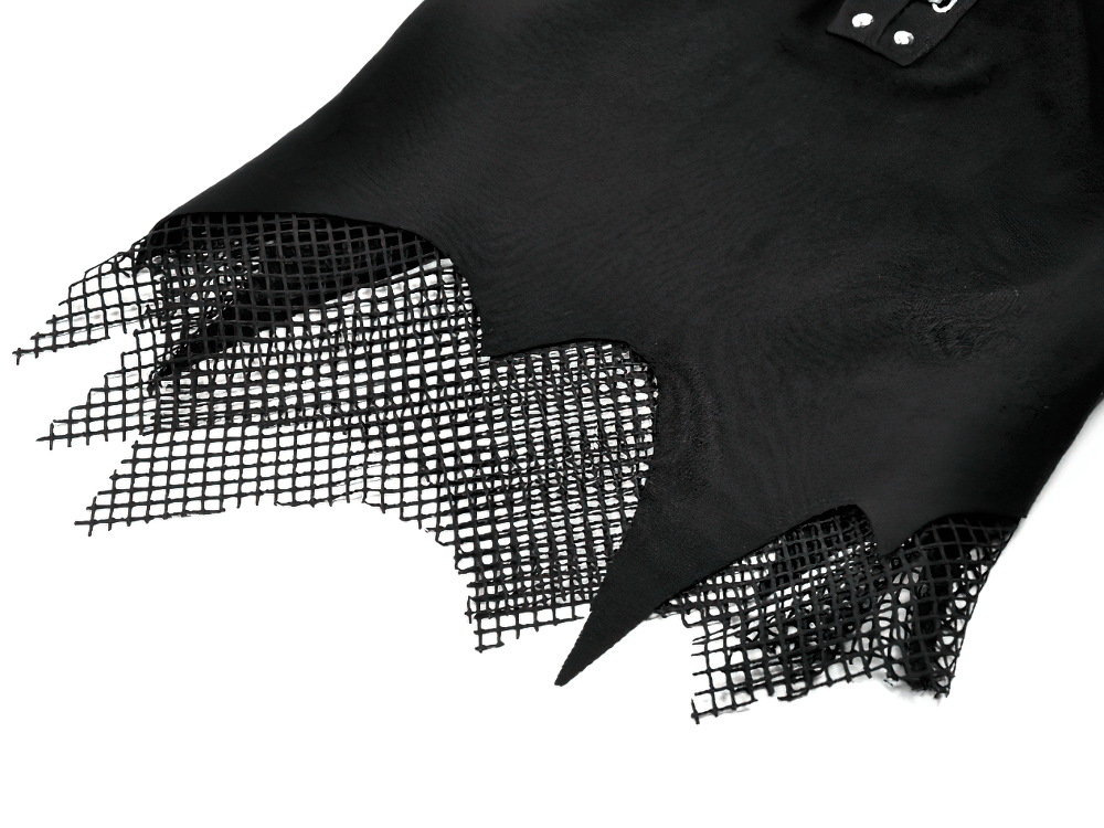 Blusa Gótica de Red con Recortes sin Mangas y Cuello Simulado