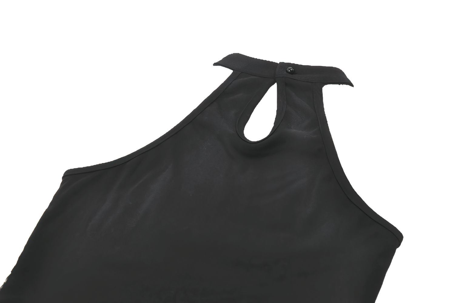 Goth Halter Crop Top with Mesh Panels and Buckle, featuring keyhole neck design in sleek black.