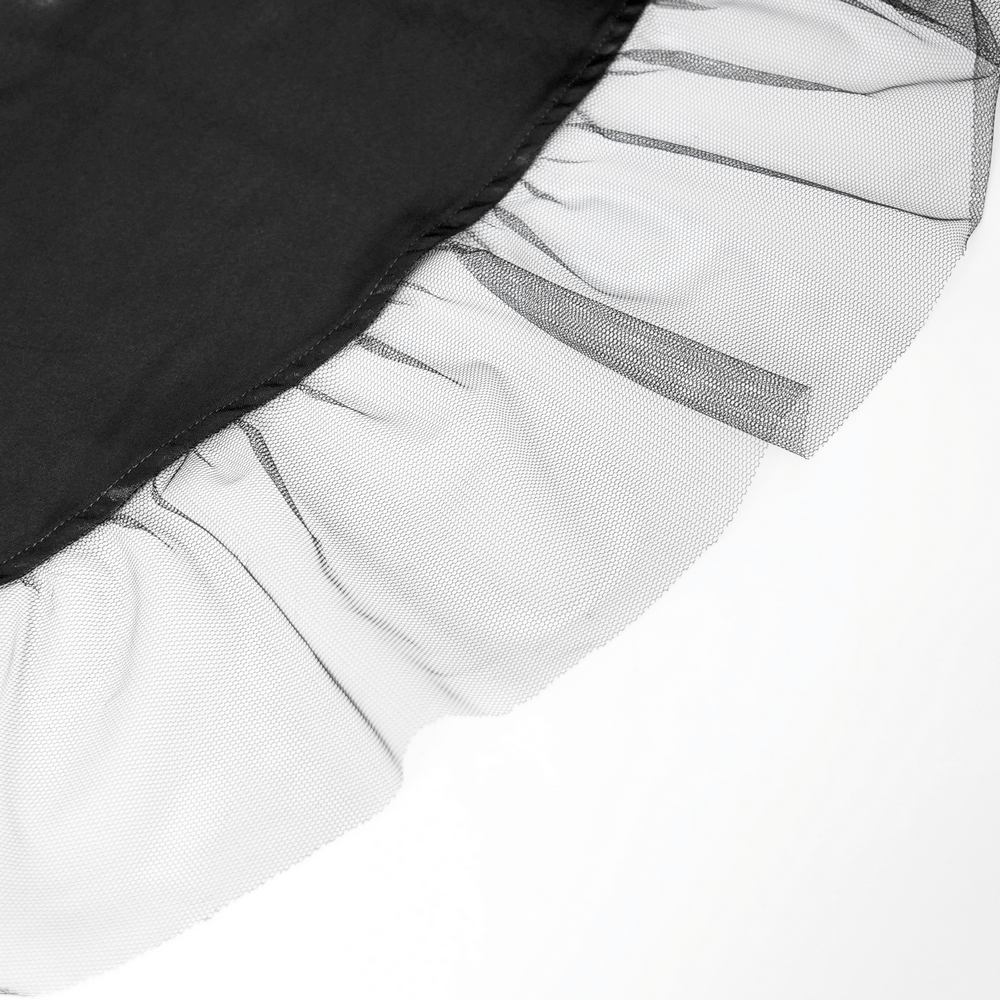 Close-up of black tulle skirt ruffle, perfect for gothic fashion and alternative styles.