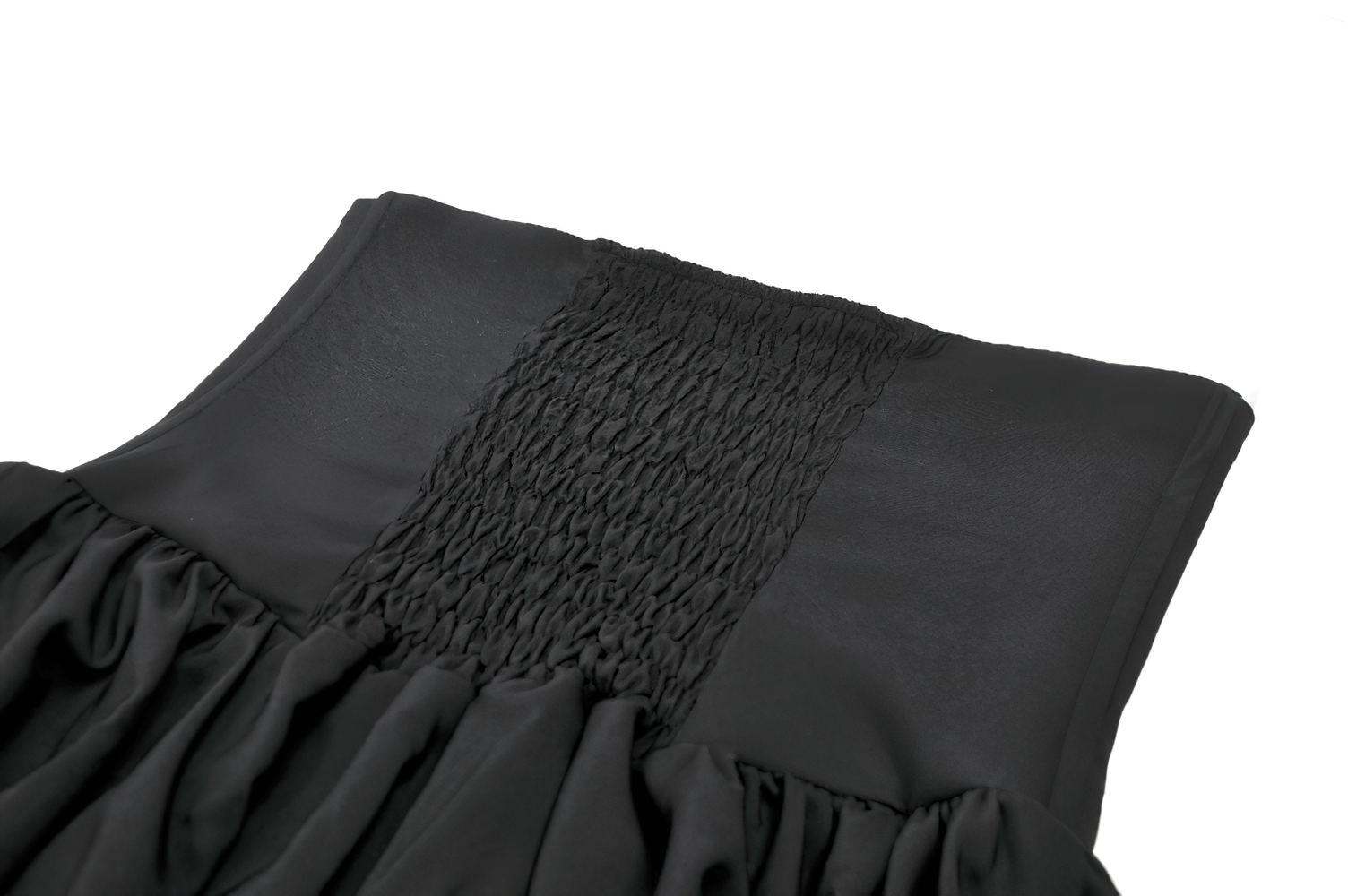 Goth High Waist Corset Balloon Shorts with Zipper showing a rear smocked panel for a secure fit.