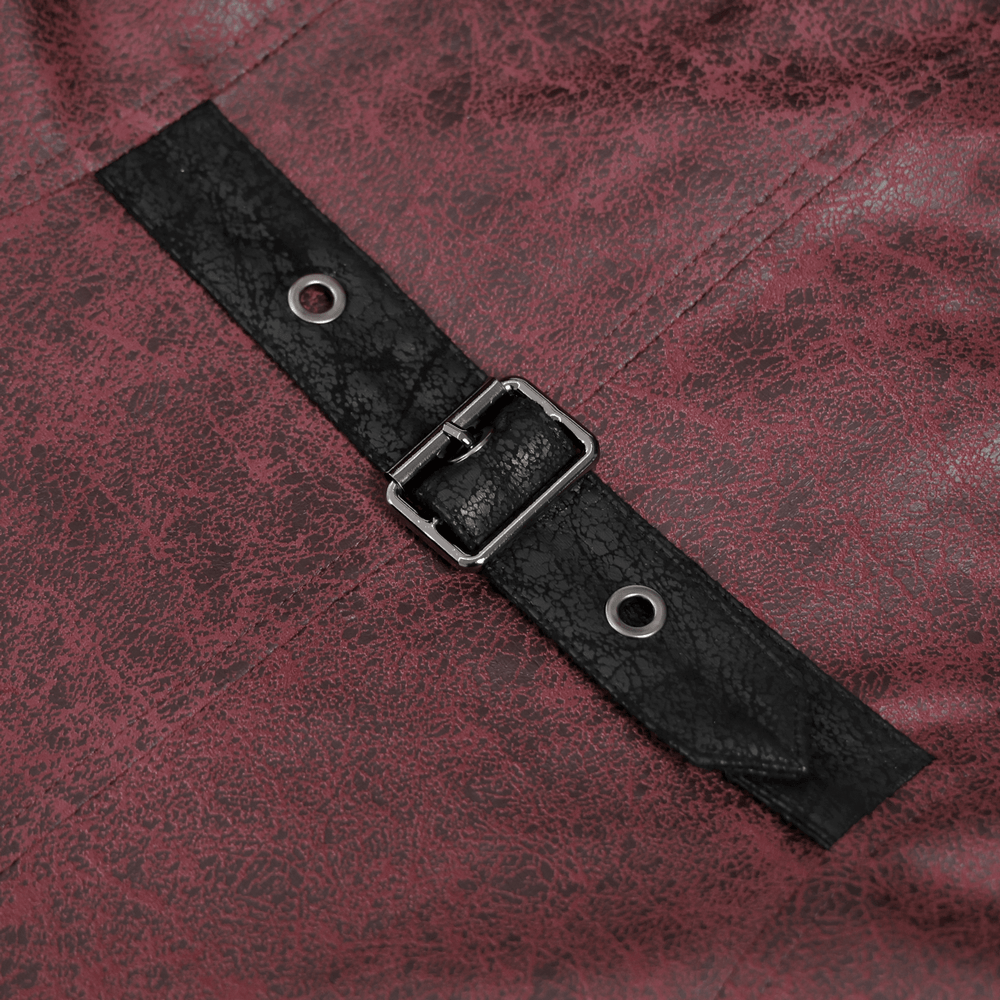 Close-up of the buckle harness detail on the Goth Hooded Long Coat with Buckle Harness Details for Men.