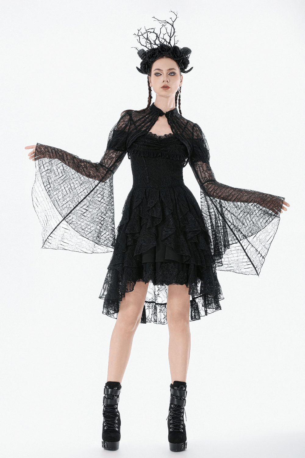 Goth Lace Bolero Shrug with Dramatic Long Bell Sleeves