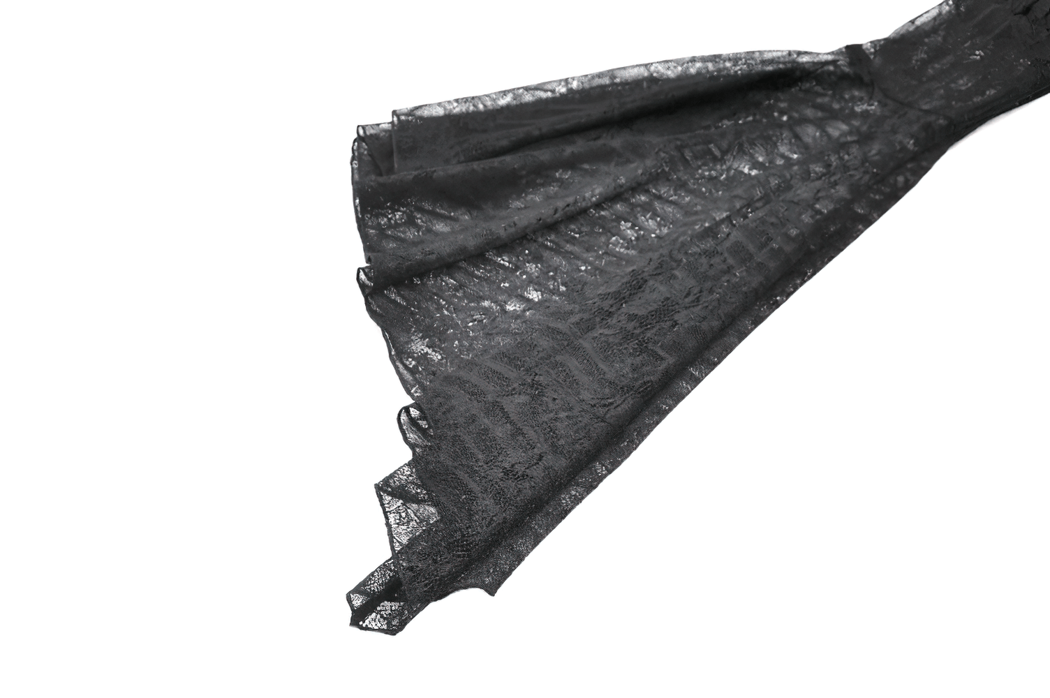 Goth Lace Bolero Shrug with Dramatic Long Bell Sleeves featuring sheer black lace and flowing bell sleeves.