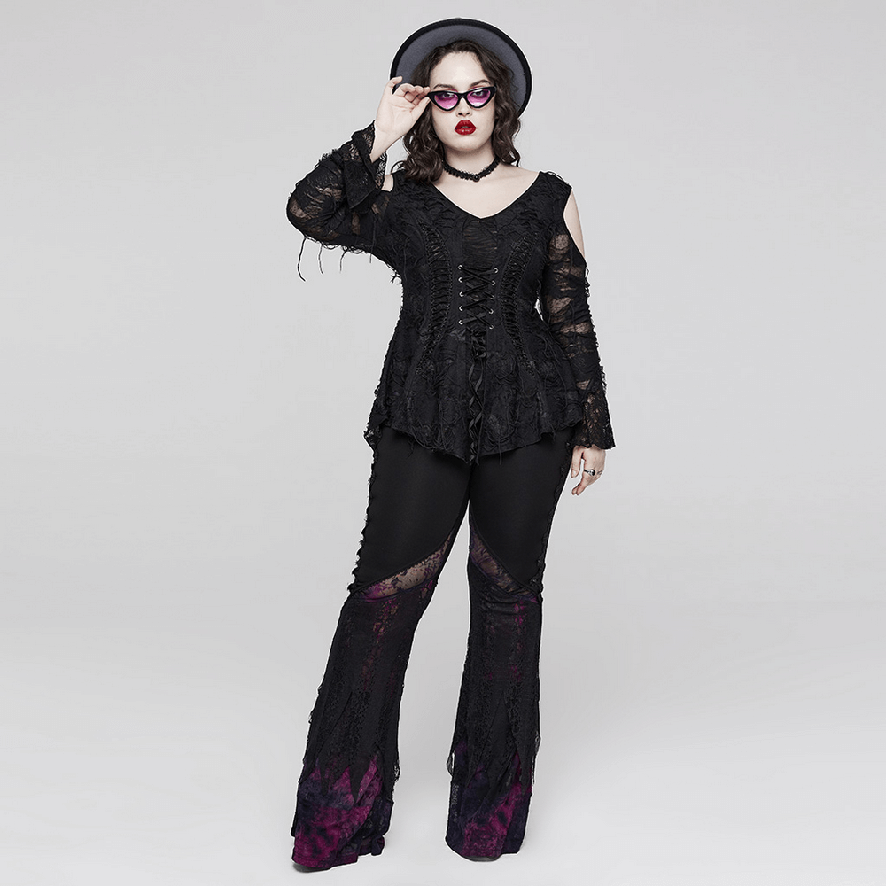 Goth Lace Up Puff Sleeve Darkwear V-Neck Sexy Top - HARD'N'HEAVY