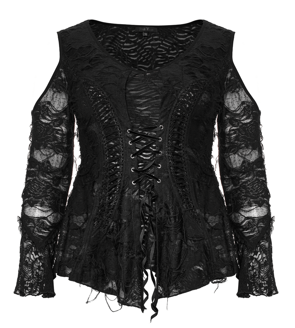 Goth Lace Up Puff Sleeve Darkwear V-Neck Sexy Top - HARD'N'HEAVY