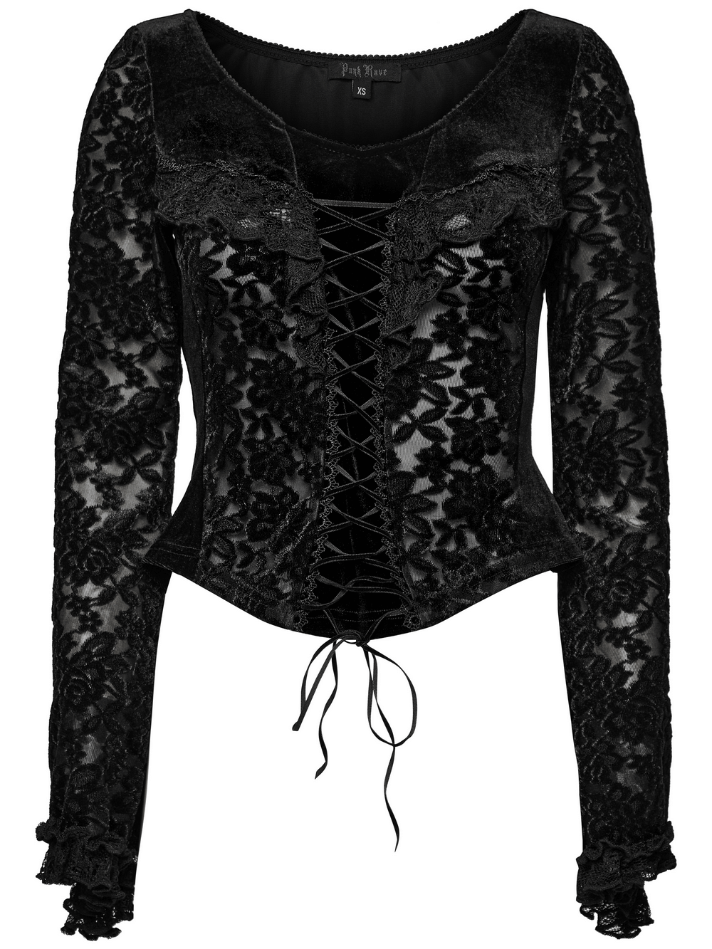 Goth Lace Velvet Top with V-Neck and Corset Lacing