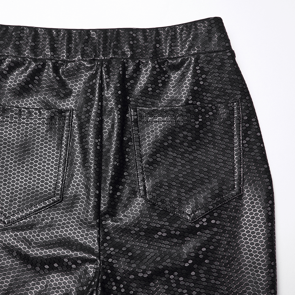 Goth Leggings with Stretch Fabric and Buckle Straps Pockets featuring sleek hexagonal mesh panels.